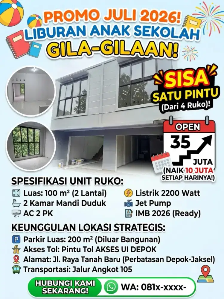 RUKO STRATEGIS 2 LANTAI 1 PINTU IMB 2026 ( PINGGIR JALAN RAYA)