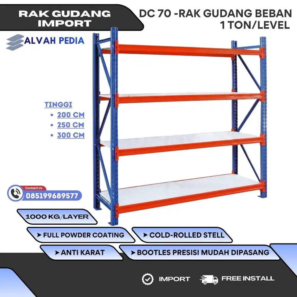 RAK GUDANG 1 TON PER LEVEL IMPORT DC70 SHELVING MURAH PREMIUM