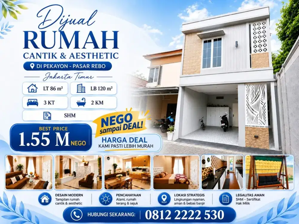 Jual BU Rumah Cantik bagus Terawat semifurnish 2 lantai dekat LRT di Pekayon Kalisari Pasar rebo Jakarta Timur
