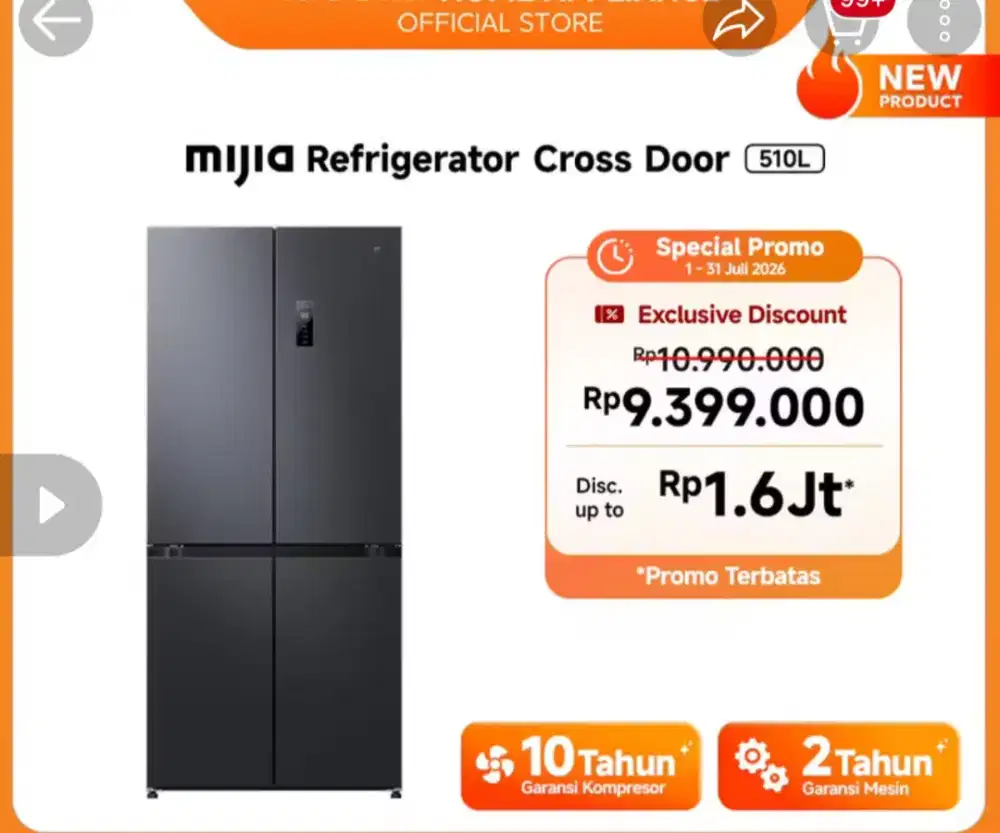 Kulkas Xiaomi Mijia Cross Door 510L – Besar, Elegan, Garansi Resmi
