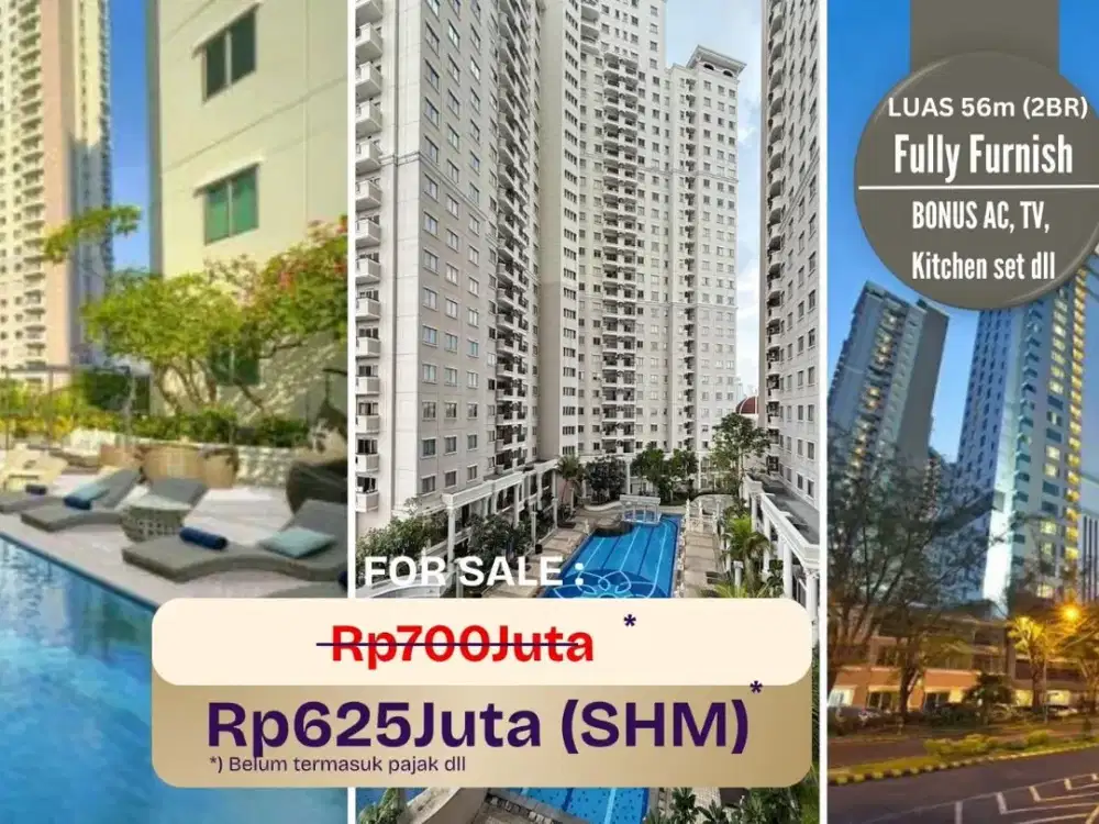 Apartment SHM Dijual Waterplace Lontar Wiyung Surabaya Barat [2Br] Ptc Pakuwon Spazio Graha Familii