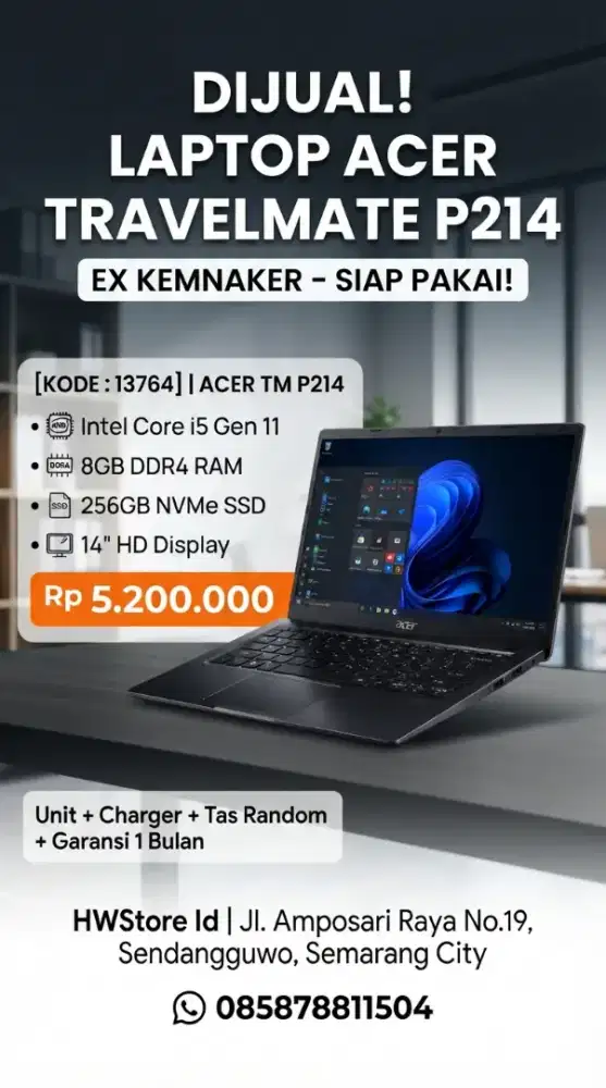 ​[KODE: 13764] ACER TRAVELMATE P214 - EX KEMNAKER