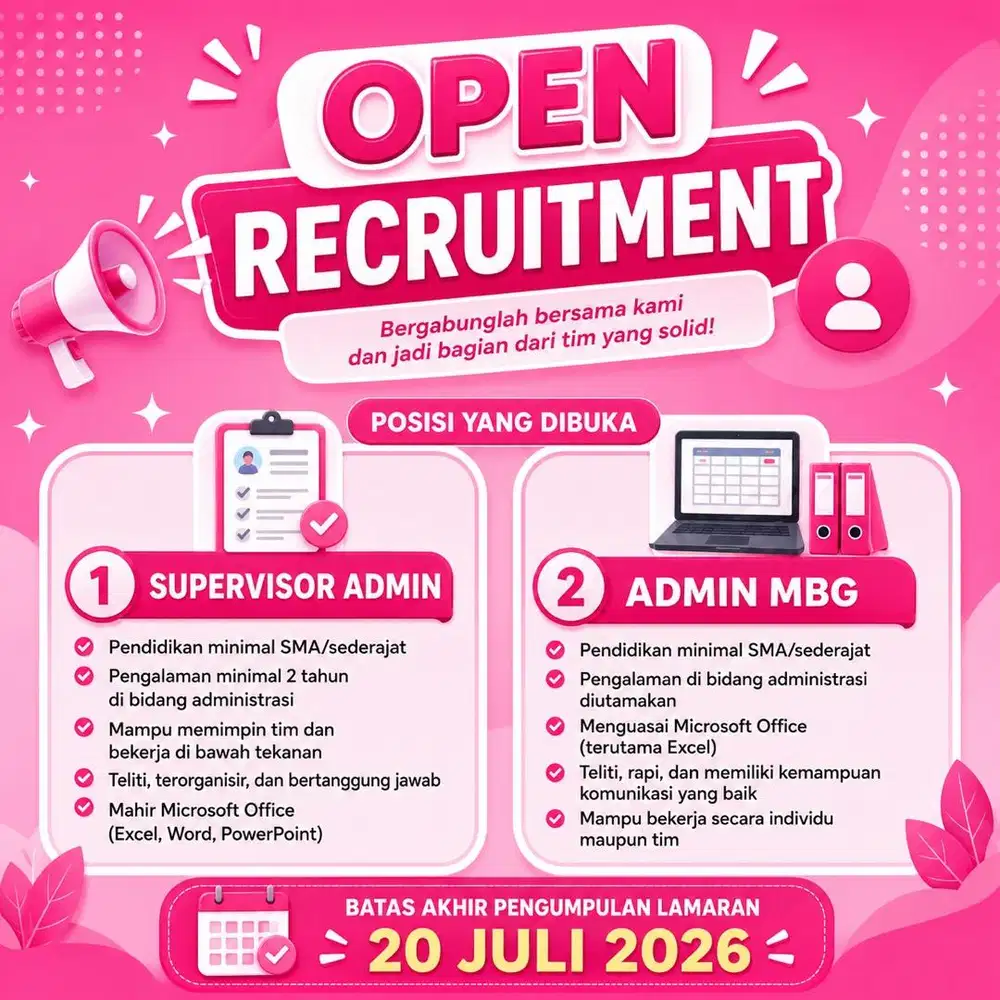 Admin MBG, Host Live, Supervisor admin e-commerce