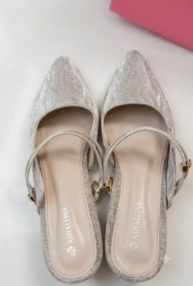 Sandal heels wanita gliter 3cm