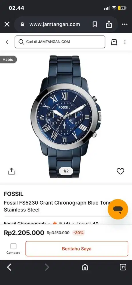 jam tangan Fossil FS5230 Grant Chronograph Blue Tone