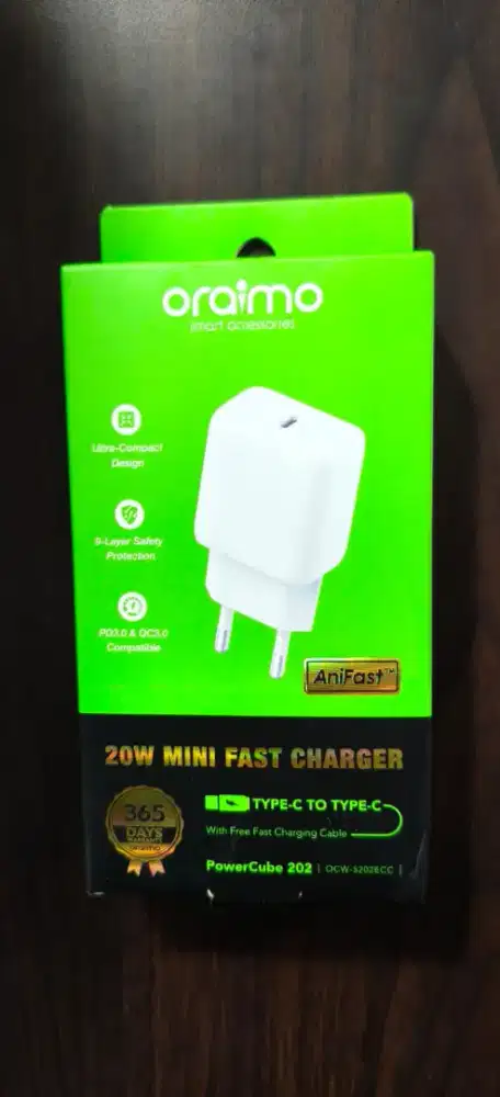 Oraimo Charger OCW-5202ECC FAST CHARGING
20W TYPE-C TO TYPE C