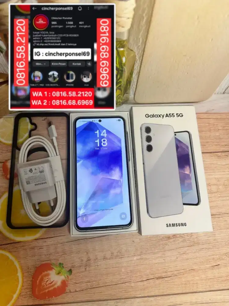 Jual hp Samsung A55 5G 8/256 istimewa likenew grns resmi free ADAPTOR