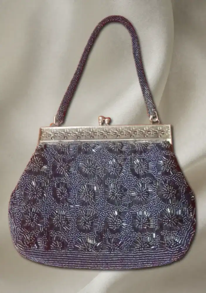 Vintage Beaded Handbag Dark Blue - Japan