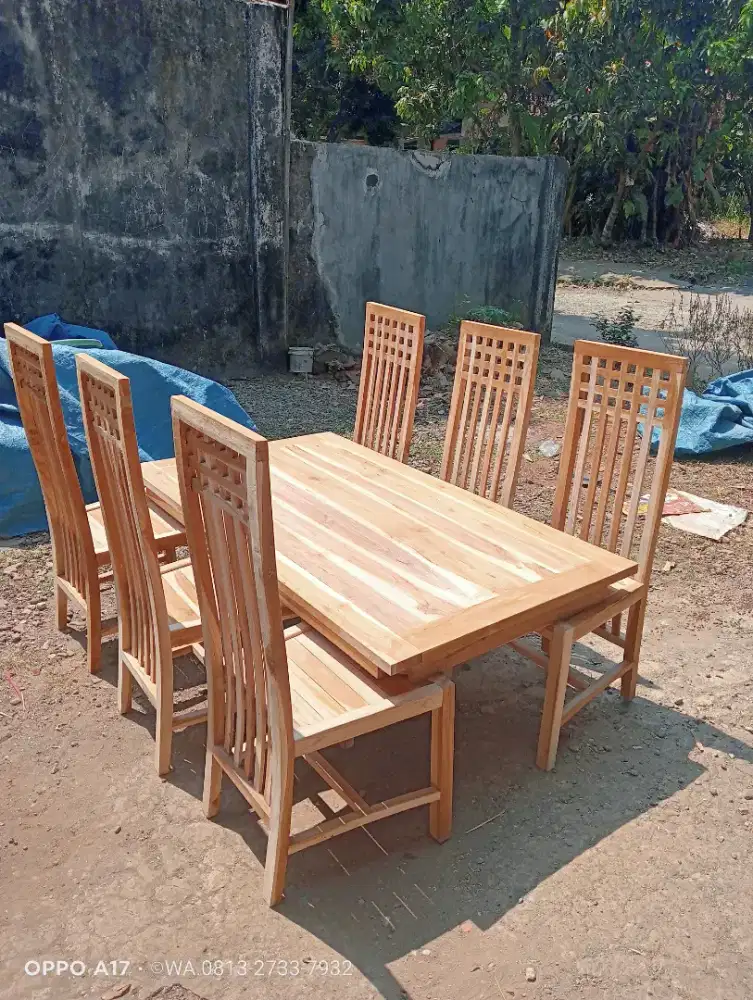 Meja makan minimalis jati kursi 6
