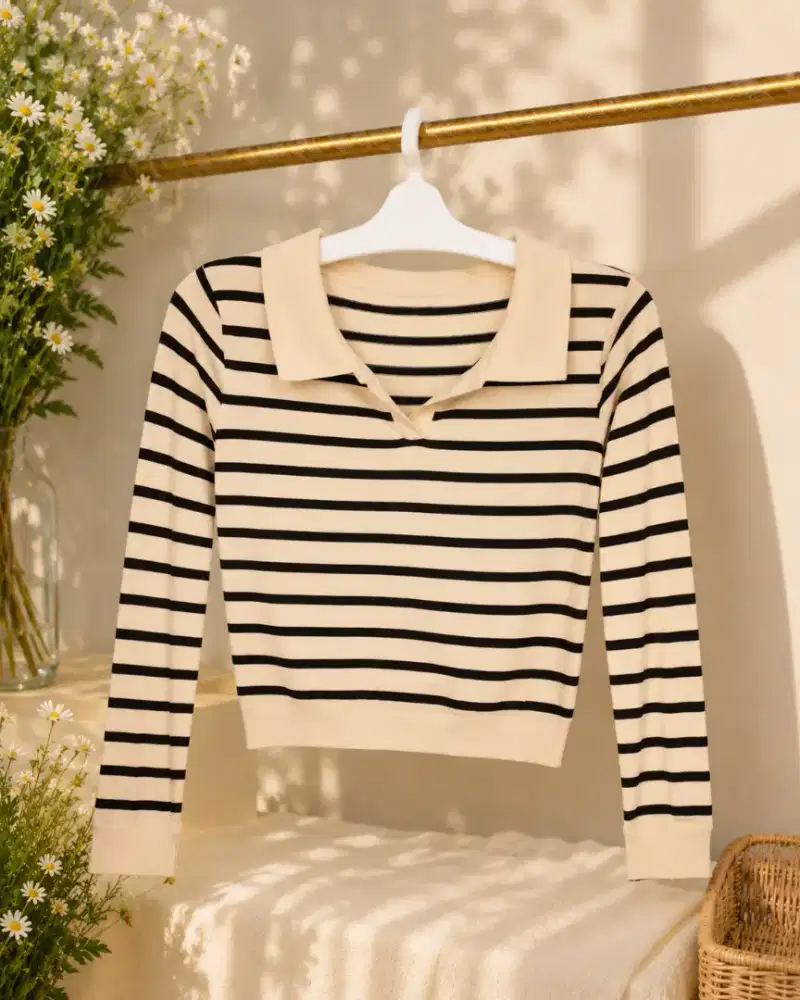 Atasan crop striped cream