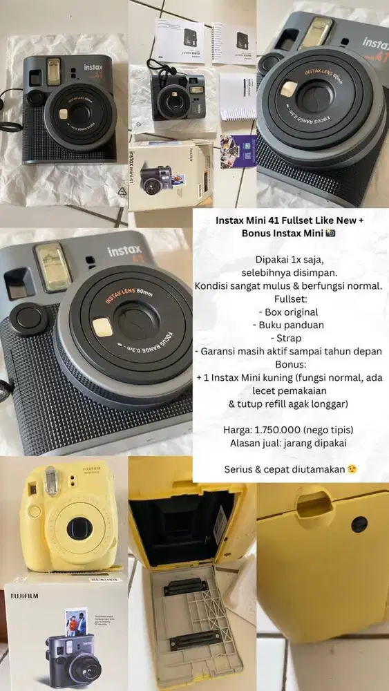 Instax Mini 41 Like New | Baru Pakai 1x | Garansi Aktif + Bonus Instax