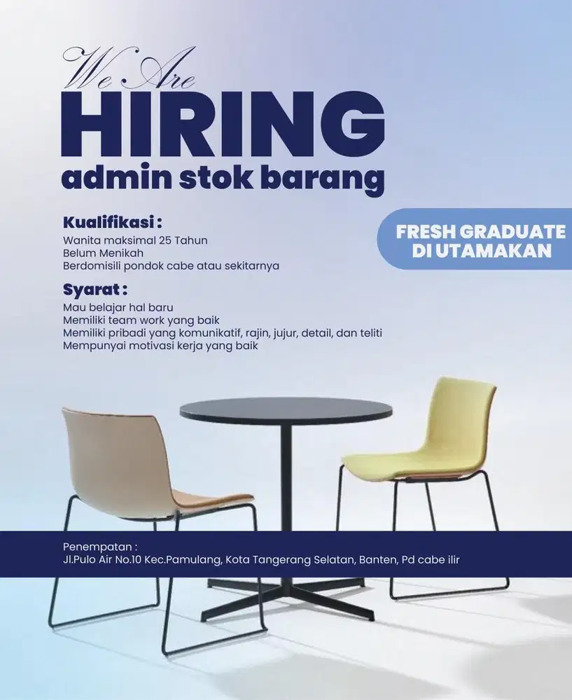 DIBUTUHKAN SEGERA ADMIN STOK