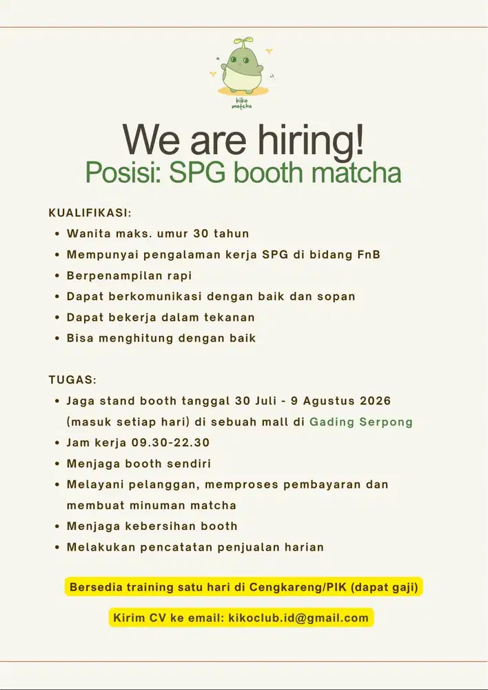 Lowongan Kerja — SPG Booth Matcha