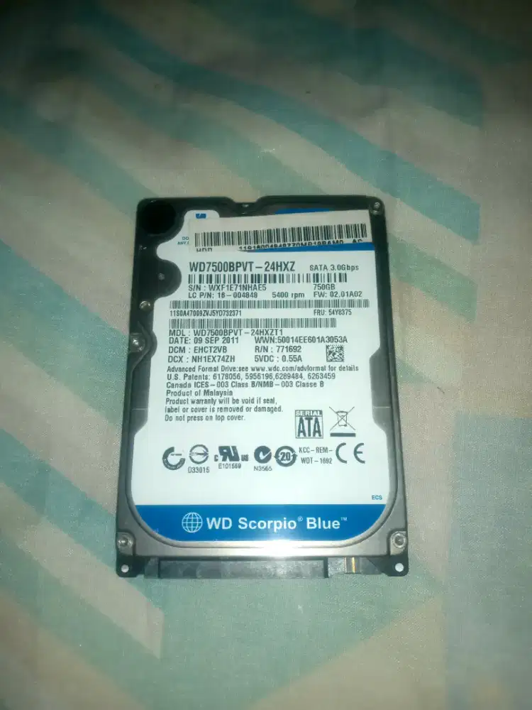 Hard disk/hardisk/hdd merk WD 750gb SATA 2,5inchi