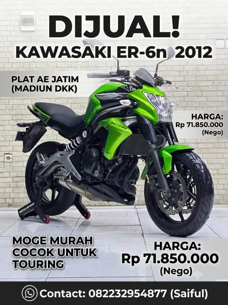 Perfect Condition!!Kawasaki ER6N 2012 Green Plat AE Jatim-Mustika