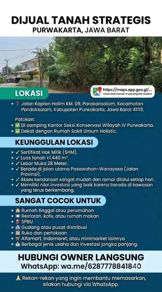 Dijual Tanah Strategis di Purwakarta Jalan Provinsi Jawa Barat