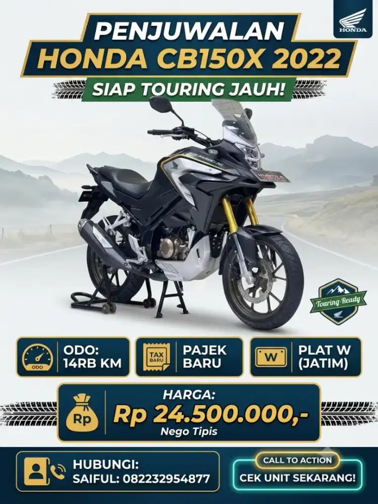 Odo 14rb Istimewa!!Honda CB150X 2022 Plat Jatim Pajek Baru-Mustika