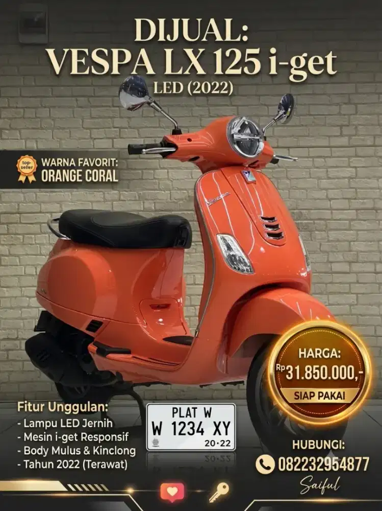 Perfect Condition!!Vespa LX 125 Led 2021 Plat Jatim Mulus-Mustika