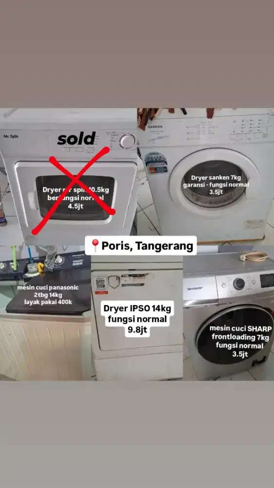 MESIN CUCI, DRYER PENGERING ex LAUNDRY