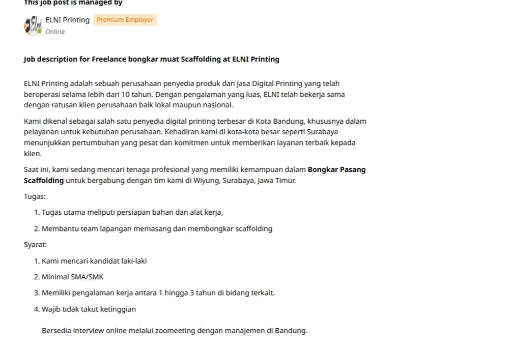Freelance Bongkar Pasang Scaffolding