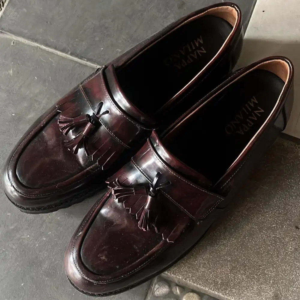 Nappa Milano Sam Tassel Man Maroon Loafer, Sepatu Loafers Leather Pria