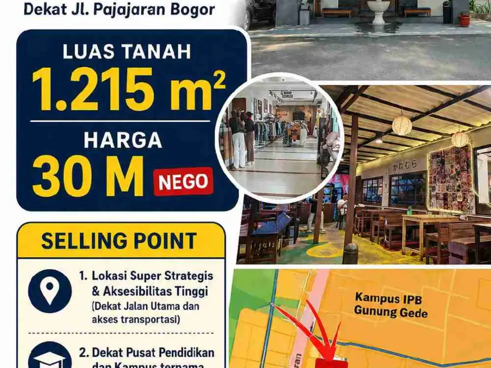 Dijual Bangunan Komersil di Tengah Kota Bogor, Cocok Utk Resto, Butik, Outlet, dan KostTel, Dkt IPB dan Jl. Pajajaran