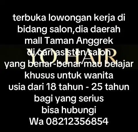 lowongan kerja asisten salon
