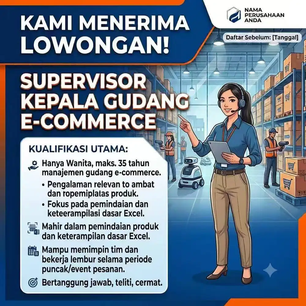 Lowongan Pekerjaan Supervisor Online Shop Tim Gudang E-Commerce Wanita