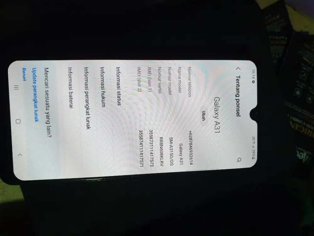 Hp samsung a31 8/128 minus pemakaian  saja ,masih orian semua 1250