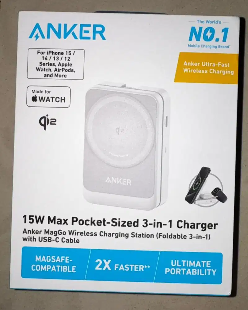 ANKER MagGo Wireless Charging Station (Foldable 3-in-1) [Fullset]