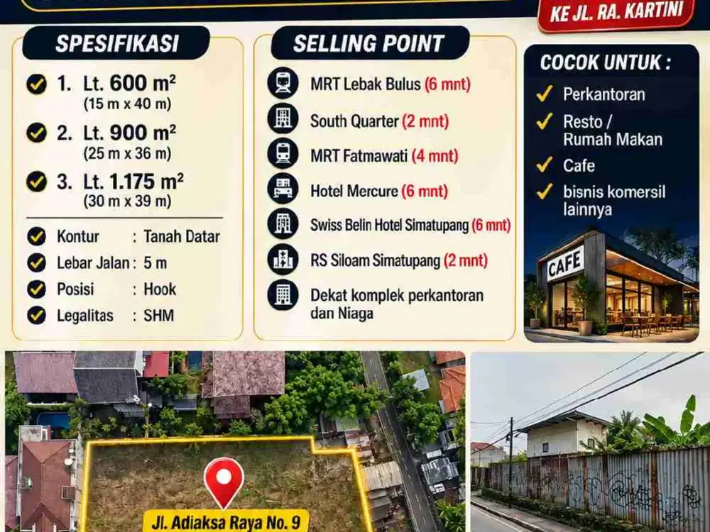 Dijual Tanah Kavling Komersil di Lebak Bulus, Lokasi Super Strategis, 100m dri Jl. RA. Kartini dan Hotel Mercure