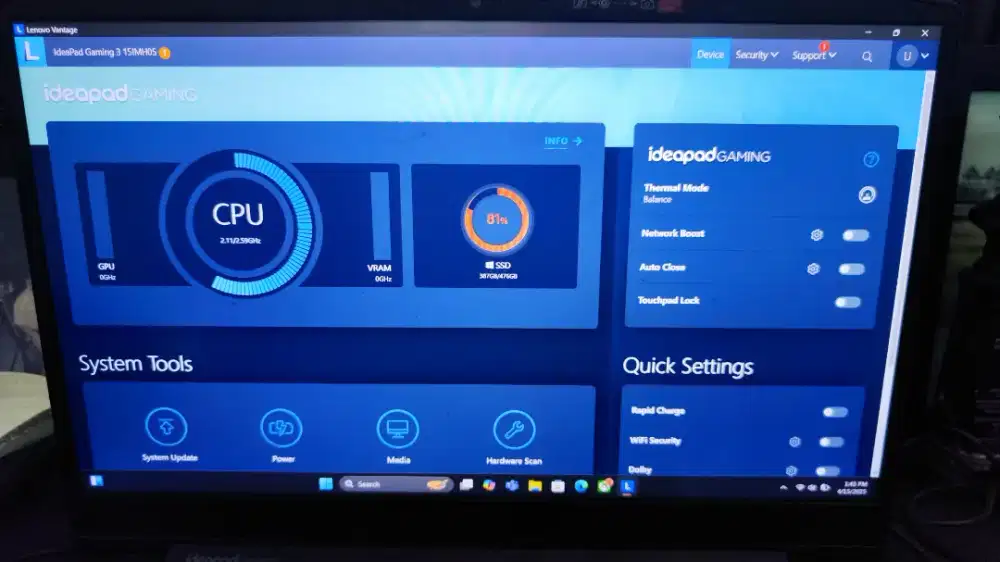 LENOVO IDEAPAD GAMING 3i I7 gen10 RAM 16GB GTX1650TI