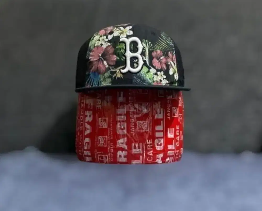 Topi MLB Korea Original Boston Red Sox Black Floral Trucker Cap Second