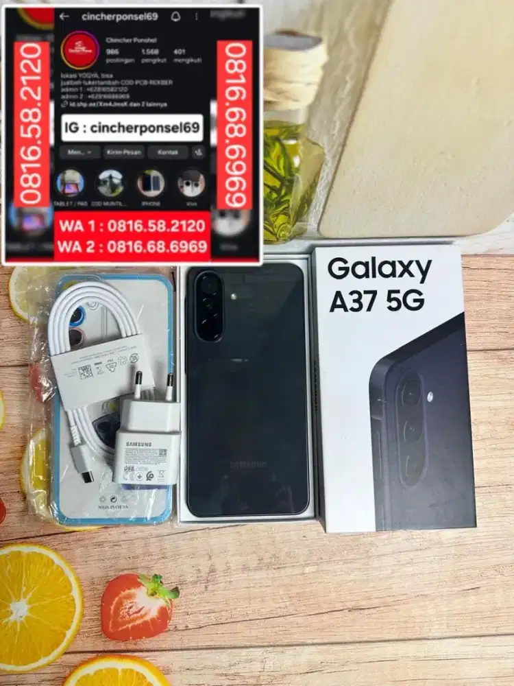 Jual hp samsung A37 5g 8/128gb likenew bekum sebulan free ADAPTOR