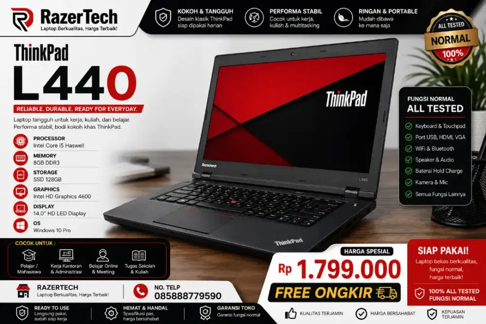 Lenovo Thinkpad L440 Core i5 Ram 8Gb Sekolah Kerja Kuliah