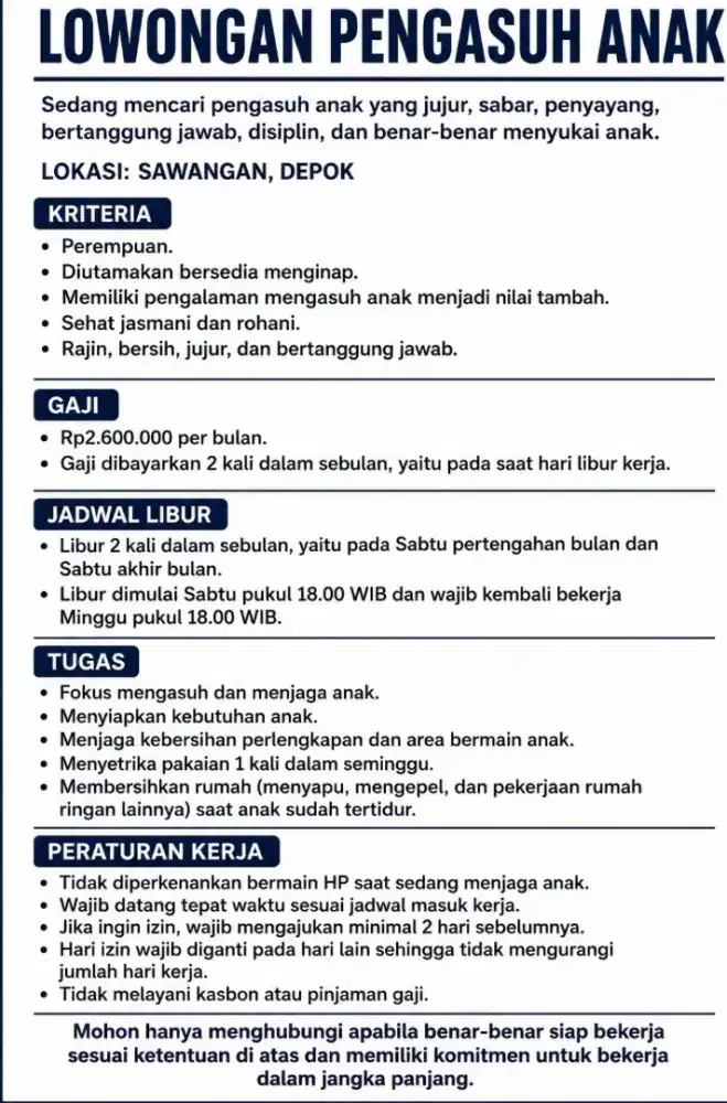 Dicari Pengasuh Anak