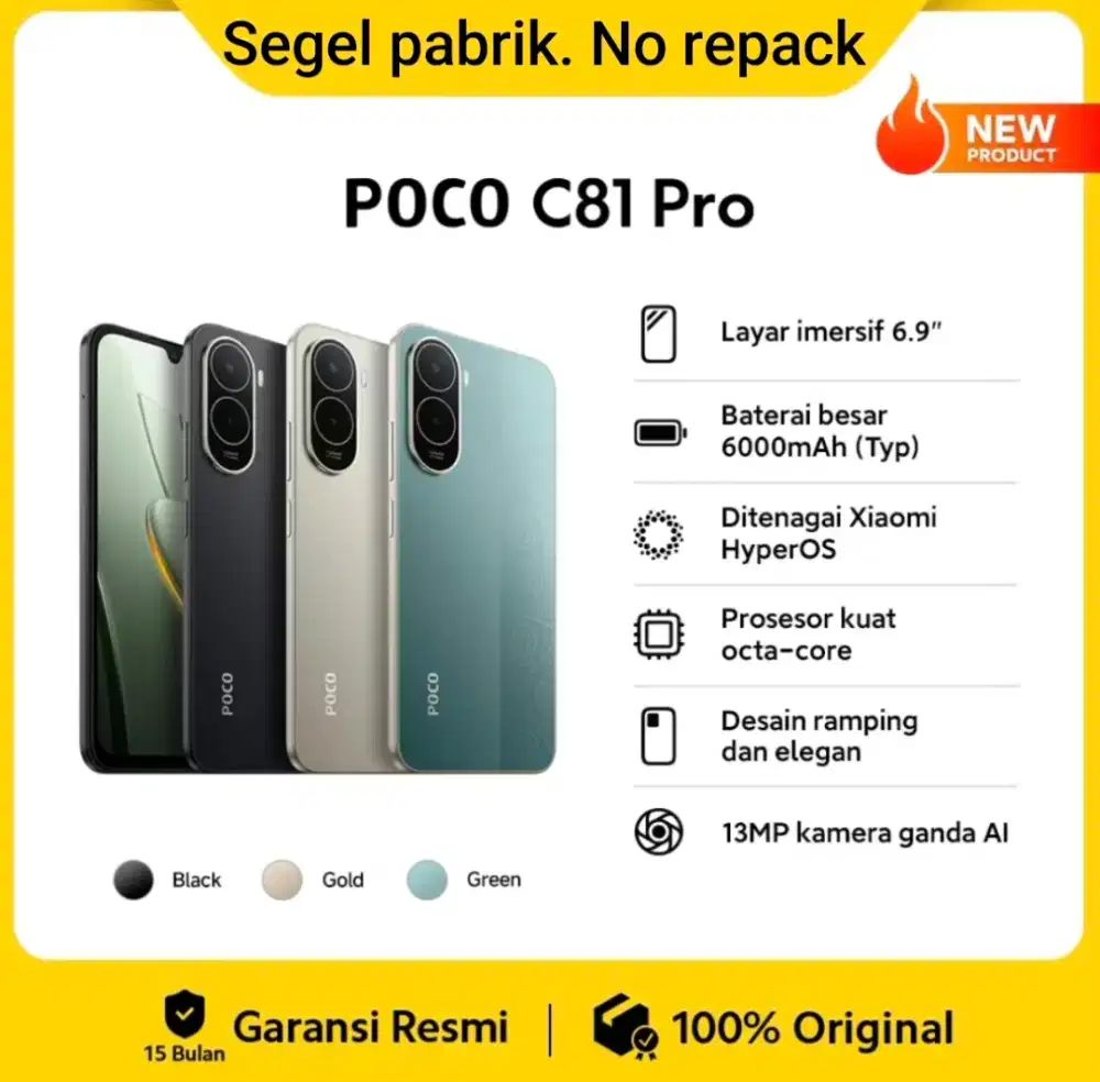 Poco C81 pro 4/128. Baru. Segel pabrik. Garansi resmi 15 bulan