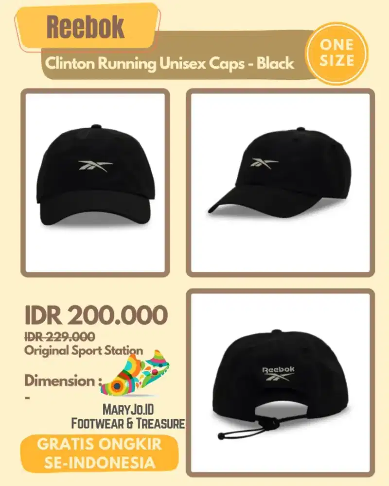 Reebok Clinton Running Unisex Caps - Black