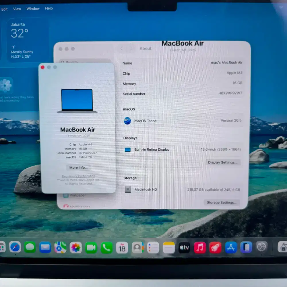 Macbook Air M4 Ram 16 Ssd 256 Layar 13 inch Full set Sky Blue ibox