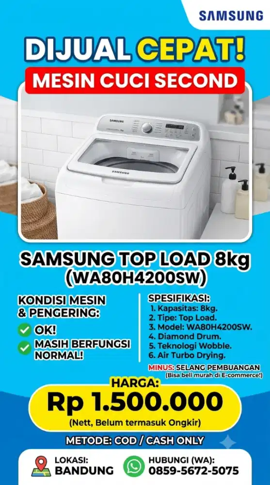 DIJUAL CEPAT MESIN CUCI SAMSUNG TOP LOAD SECOND.