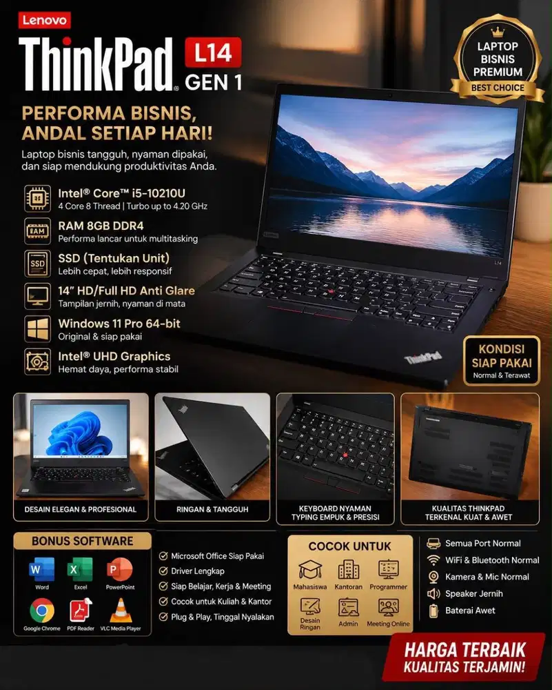 Lenovo ThinkPad L14 Gen Laptop bisnis premium dengan kualitas terbaik!