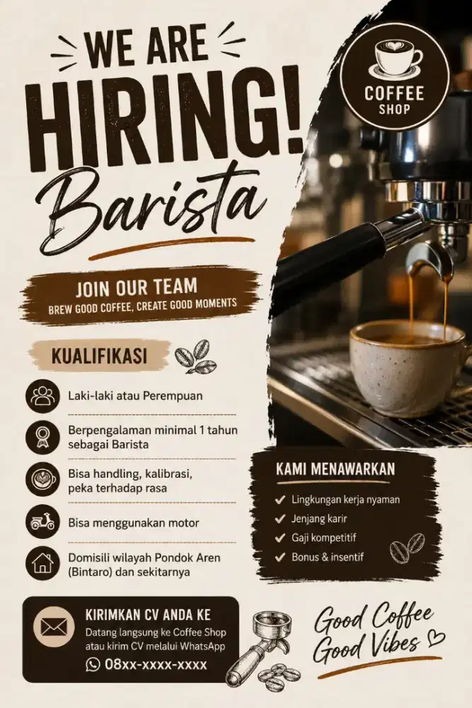 Lowongan Kerja Barista Bintaro Pondok Aren