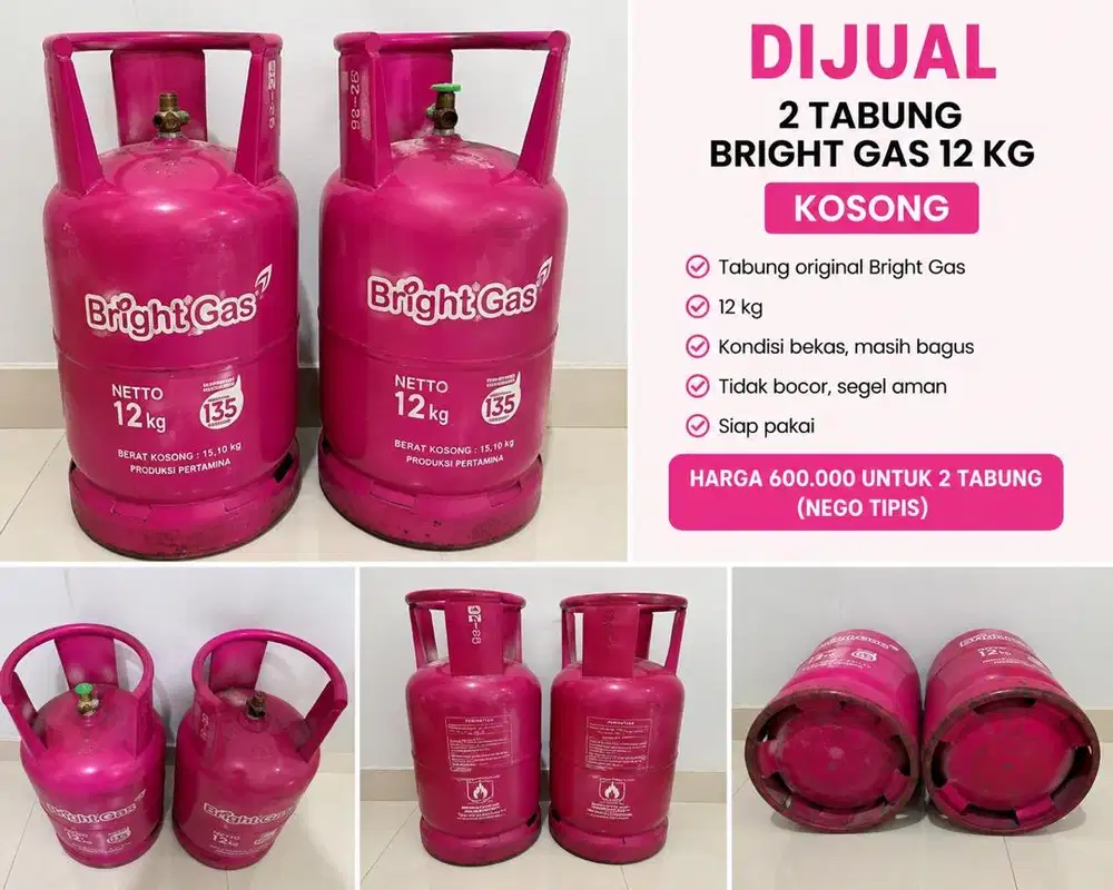 Tabung bright gas 12kg pink kosong
