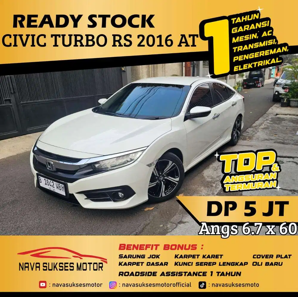 TDP 5 Jt Angs Termurah Civic Turbo 2016 Matic Putih Low Km Like New
