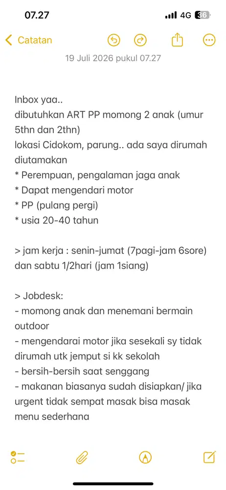 Mencari ART PP di Gunung Sindur/ Parung