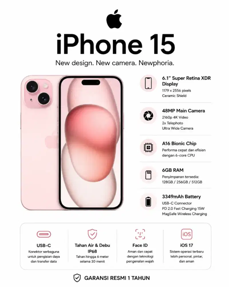 Iphone 15 (128GB) Garansi Resmi 1 Tahun