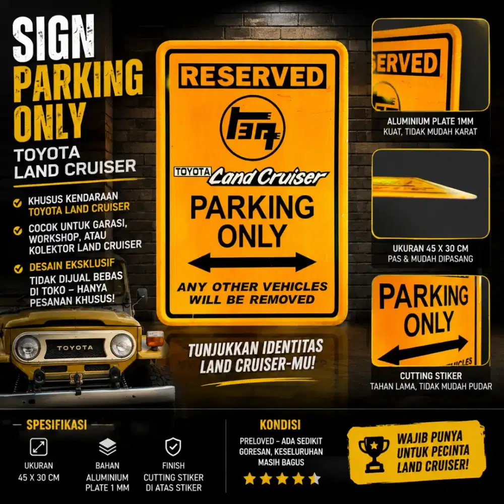 PARKING ONLY TOYOTA LAND CRUISER 45X30 CM ALMUNIUM