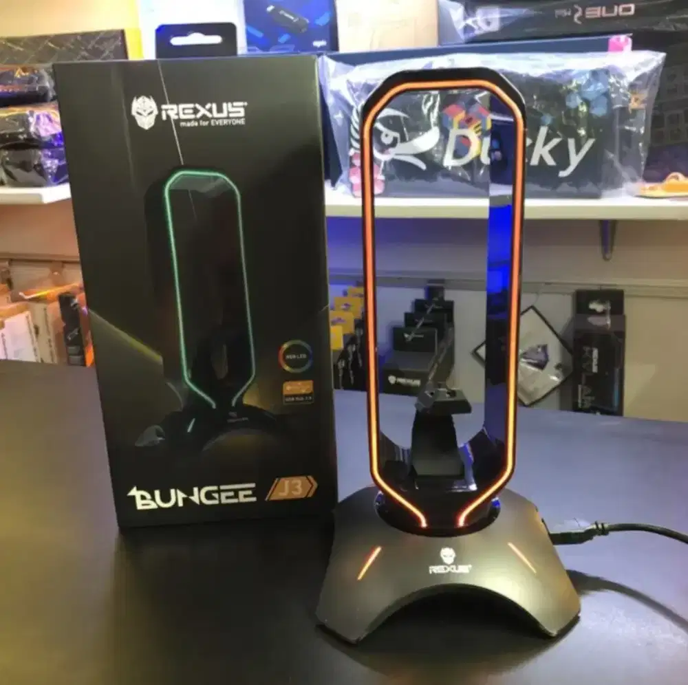 (DIJUAL BU) REXUS HEADSET STAND BUNGEE J3 RGB WITH USB HUB.
