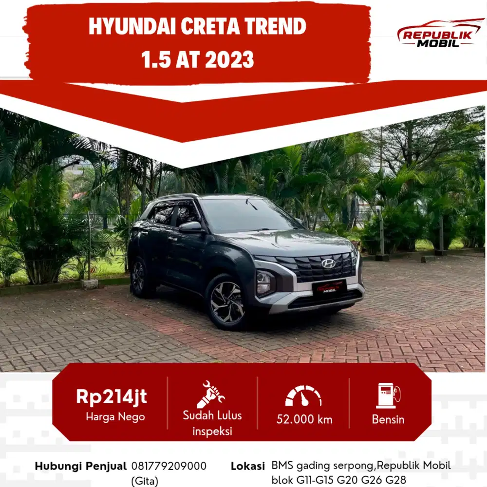 Hyundai Creta Trend 1.5 AT 2023 MOBIL IRIT MOBIL FAVORITE