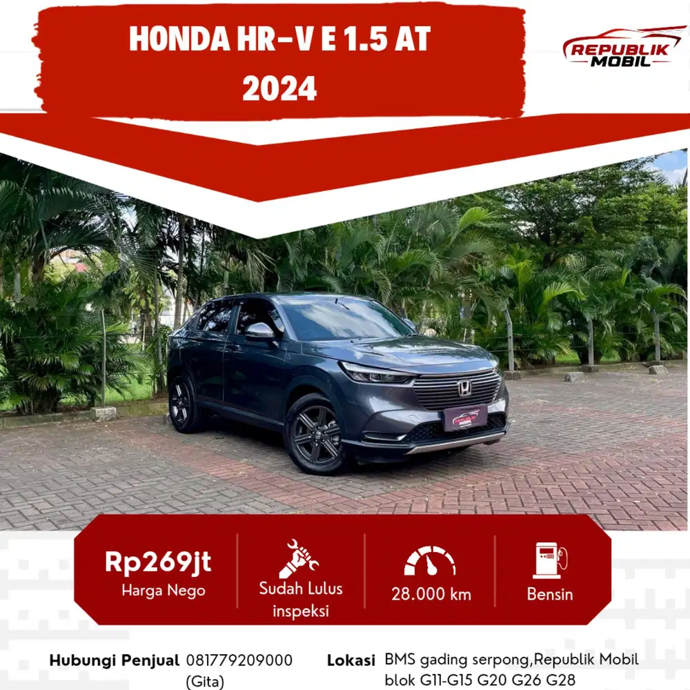 Honda HR-V 1.5L E CVT 2024
Odo (28ribu) KM LOW
